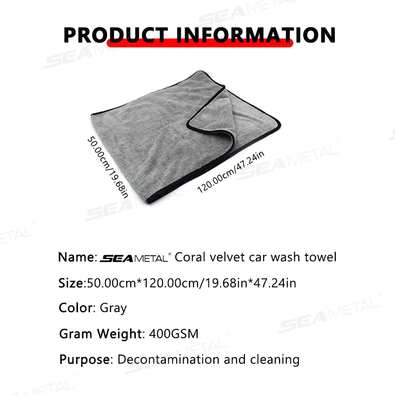 SEAMETAL 50x120 cm Ultra-Soft Microfiber Car Cleaning Towel - Upgraded Super Absorbent Scratch-Free Drying Cloth